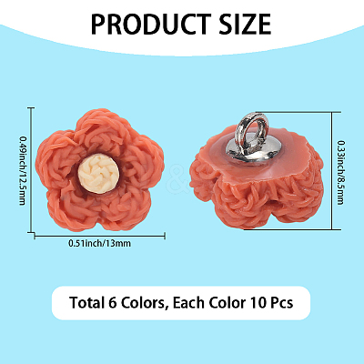 60Pcs 6 Colors 1-Hole Iron Plastic Shank Buttons BUTT-CY0001-26A-1