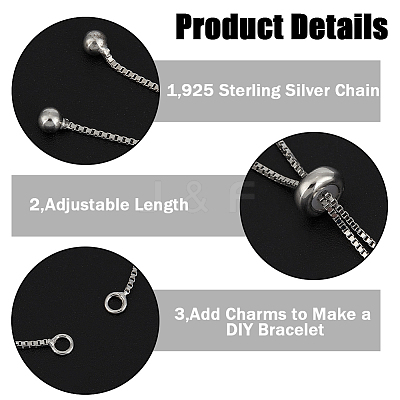 2Pcs 925 Sterling Silver Chain Bracelet Making STER-BBC0006-54-1