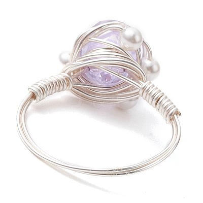 Round Glass & Shell Pearl Finger Rings RJEW-JR00795-1