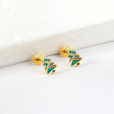 Christmas 304 Stainless Steel Stud Earrings EJEW-A144-01A-G-1