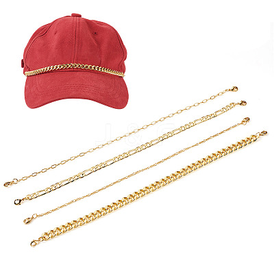 4Pcs 4 Styles Brass Paperclip & Cuban Link 7 Curb Chains AJEW-TAC00042-1