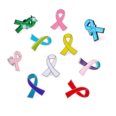 20Pcs 10 Styles Awareness Ribbon Enamel Pin JEWB-TA0001-39-1