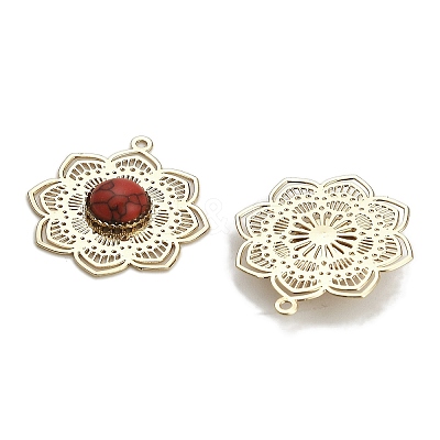 Dyed Synthetic Turquoise Flower Pendants KK-Z088-03G-02-1