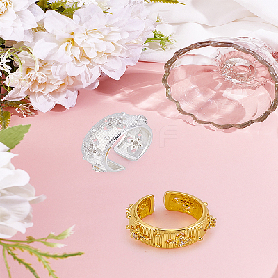 2Pcs 2 Colors Brass Micro Pave Cubic Zirconia Cuff Rings for Women RJEW-LP0005-17-1