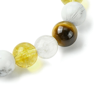 Natural Howlite & Synthetic Citrine & Natural Tiger Eye & Natural Quartz Crystal Round Beaded Stretch Bracelets BJEW-JB10910-09-1