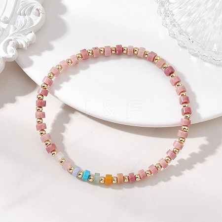 Natural Green Aventurine & Rose Quartz & Howlite & White Jade & Yellow Aventurine & Rhodonite & Synthetic Blue Lace Agate & Brass Beads Stretch Bracelets for Women BJEW-JB13334-01-1