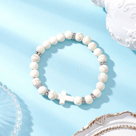 Synthetic Turquoise Beaded Stretch Bracelets for Women BJEW-JB12288-02-1