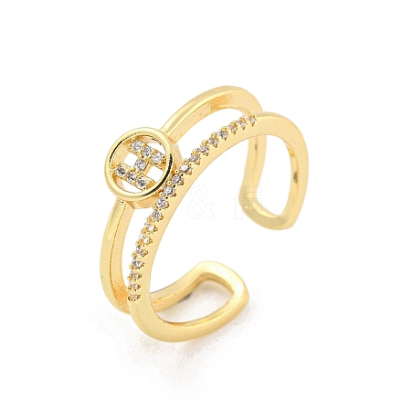 Ring with Letter H Pattern Brass Micro Pave Clear Cubic Zirconia Open Cuff Rings RJEW-G309-21G-1