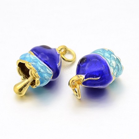 Rack Plating Brass Enamel Bell Charms KK-P024-15-RS-1