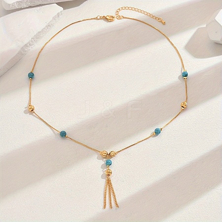 Fashionable Real 18K Gold Plated Brass Tassel Pendant Box Chain Necklaces for Women XU0718-2-1