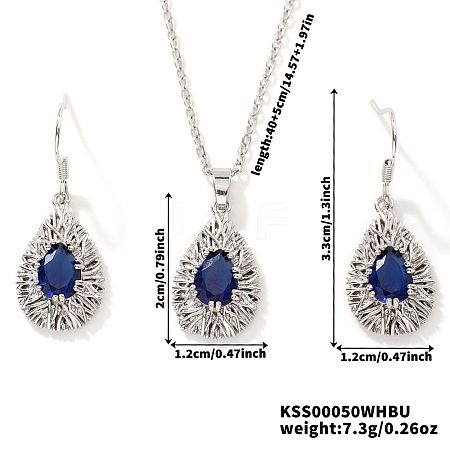 Brass Glass Teardrop Dangle Earrings & Pendant Necklaces Sets for Women PL9386-6-1