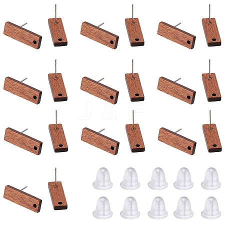 SUNNYCLUE 15 Pairs Walnut Wood Rectangle Stud Earring Findings EJEW-SC0001-28-1