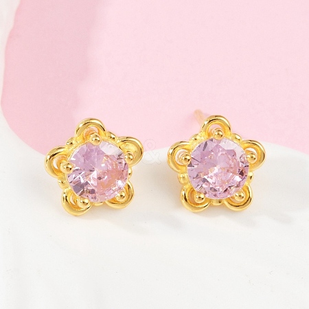 925 Sterling Silver Cubic Zirconia Stud Earrings EJEW-V019-02G-1
