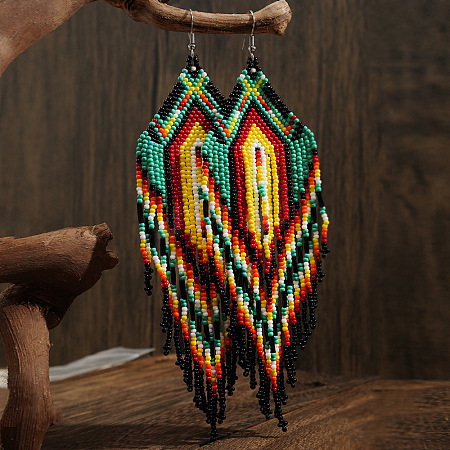 New Chinese Style Handmade Glass Seed Beads Tassel Dangle Earrings ZA0081-1