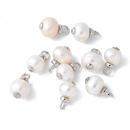 Brass with Natural Pearl Pendants KK-F892-35P-1