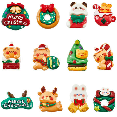 72Pcs 12 Styles Christmas Theme Opaque Resin Cabochons RESI-SC0005-73-1