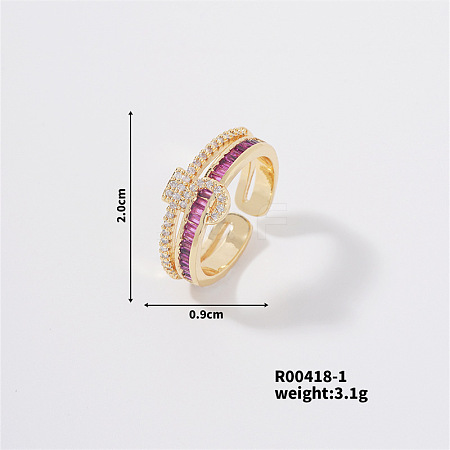 Stylish Brass Rhinestones Open Cuff Ring for Women TK3170-7-1