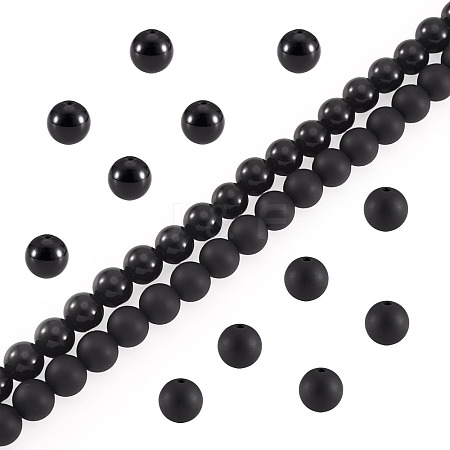 2 Strands 2 Styles Natural Black Onyx(Dyed & Heated) Beads Strands G-TA0003-52-8mm-1