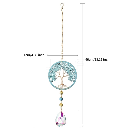 Tree of Life Hanging Crystal Prisms Suncatcher with Natural Crystal Chips PW-WG18722-03-1