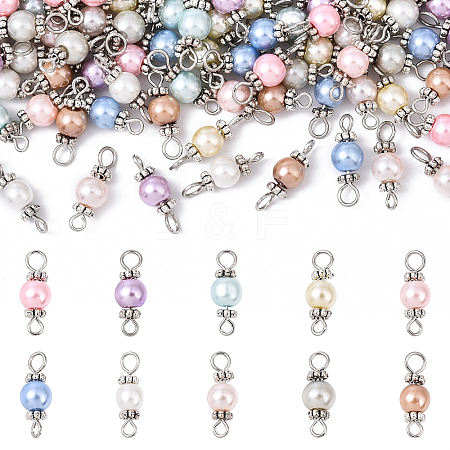 100Pcs 10 Colors Baking Paint Glass Pearl Connector Charms PALLOY-YW00097-1
