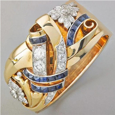 Flower Brass Micro Pave Clear Cubic Zirconia Finger Rings FS-WGA7D1C-01-1