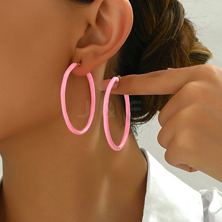 Stylish and Classic French Style Plastic & Stainless Steel Hoop Earrings for Women JA7557-4-1