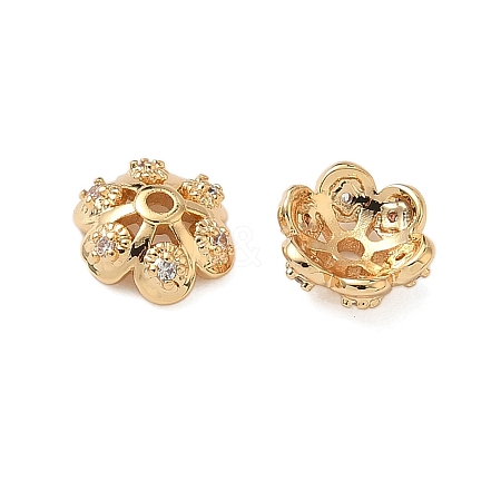 Brass Micro Pave Clear Cubic Zirconia Bead Caps KK-S350-10G-1