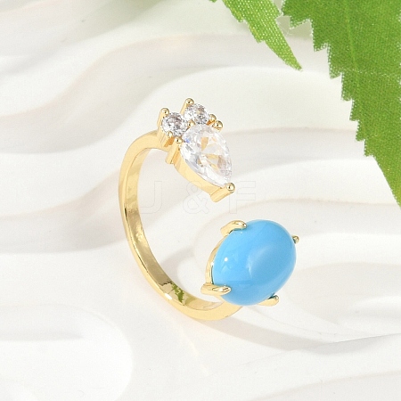 Oval Synthetic Turquoise Rings KK-P299-11G-1