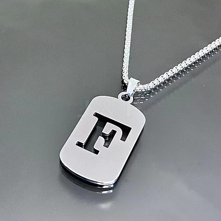 Rectangle with Laser Cut Letter 201 Stainless Steel Initial Pendant Necklaces WGA5E8C-06-1