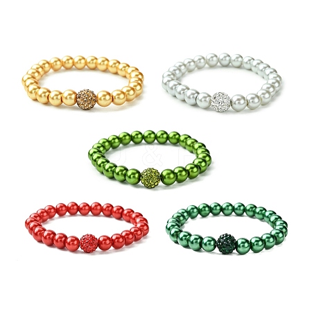 Glass Round Beaded Stretch Bracelet BJEW-JB09682-1