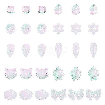 64Pcs Gradient Color Transparent Glass Beads GLAA-TA0003-48E-1