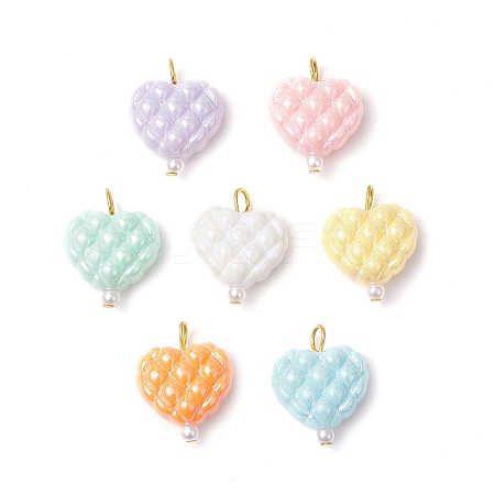 Opaque Acrylic Waffle Beadss with ABS Plastic Imitation Pearl Beads and Iron Flat Head Pins Pendants PALLOY-JF03776-1