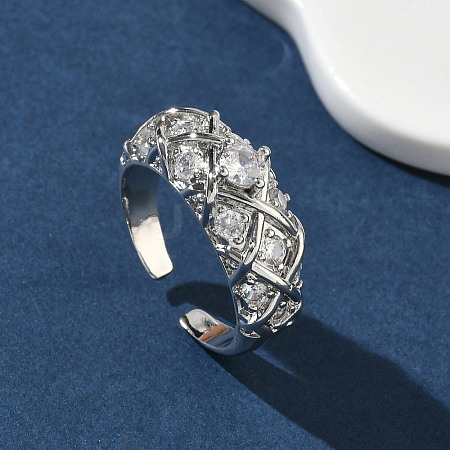 Brass Micro Pave Cubic Zirconia Cuff Open Rings RJEW-C163-24P-1