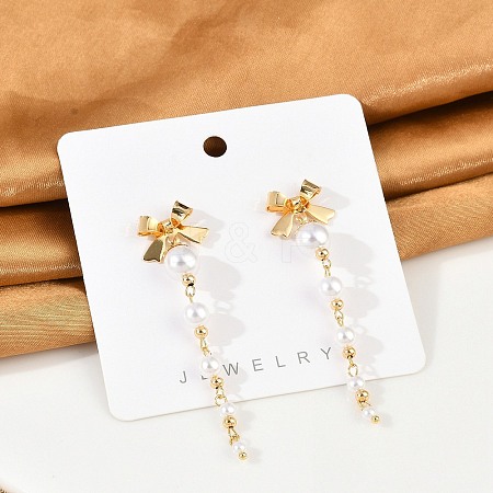 Brass ABS Plastic Pearl Tassel Stud Earrings EJEW-U040-13G-1