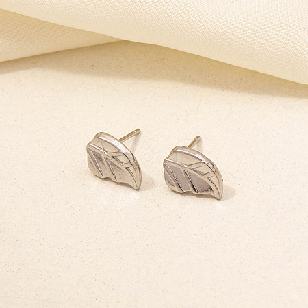 304 Stainless Steel Leaf Stud Earrings for Women BE5708-9-1