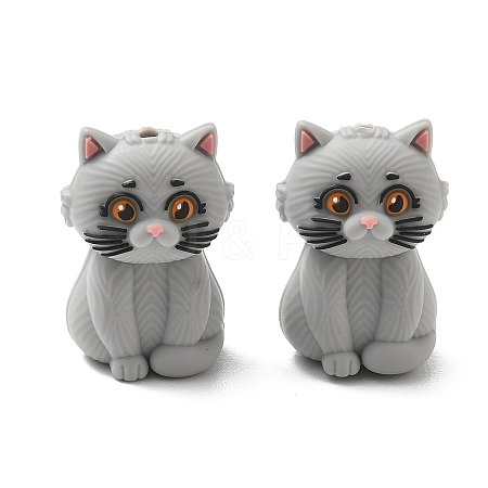 British Shorthair Cat Shape Food Grade Silicone Focal Beads SL-CBAAE23-04-1