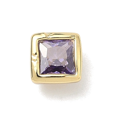 Square Brass Micro Pave Cubic Zirconia Cabochons KK-P345-13G-E03-1