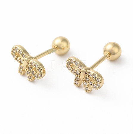 Bowknot Bow Brass Micro Pave Clear Cubic Zirconia Ear Plug Gauges EJEW-L289-03G-04-1