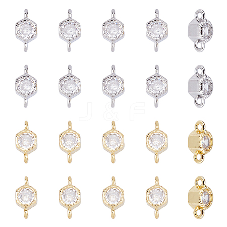 20Pcs 2 Colors Rack Plating Brass Pave Clear Cubic Zirconia Connector Charms KK-FI0001-05-1