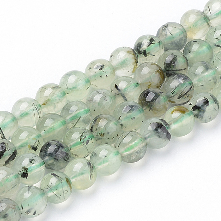 Natural Prehnite Beads Strands G-Q961-03-6mm-1