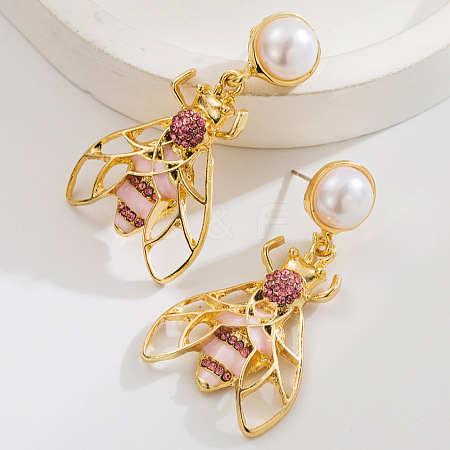 Alloy Enamel & Plastic Pearl Stud Dangle Earrings WGC160B-02-1