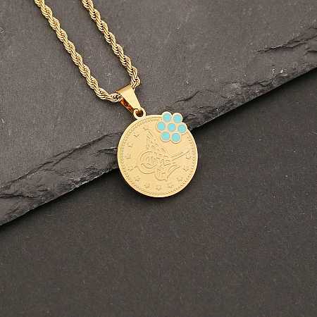 Stainless Steel Enamel Flat Round Pendant Rope Chain Necklaces for Women PW23033143045-1