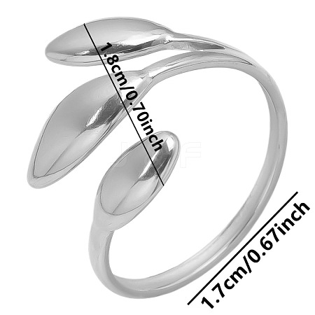 Vintage 304 Stainless Steel Three-Leaf Open Cuff Ring for Women LW4764-1-1