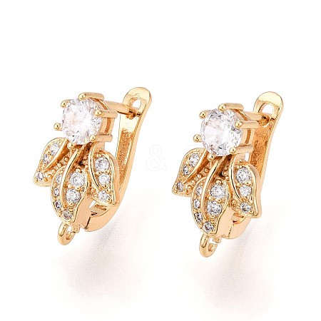 Brass Micro Pave Cubic Zirconia Hoop Earring Finding KK-N261-34G-1