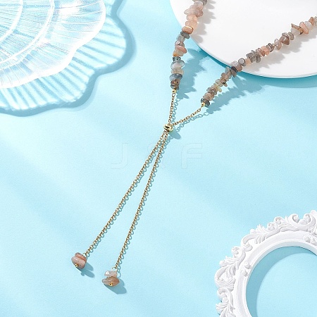 Adjustable Natural Multi-Moonstone Chip Beaded Necklaces NJEW-JN05933-1