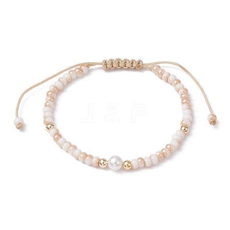 Glass & Shell Pearl Round Beads Braided Bead Bracelets BJEW-JB09874-1