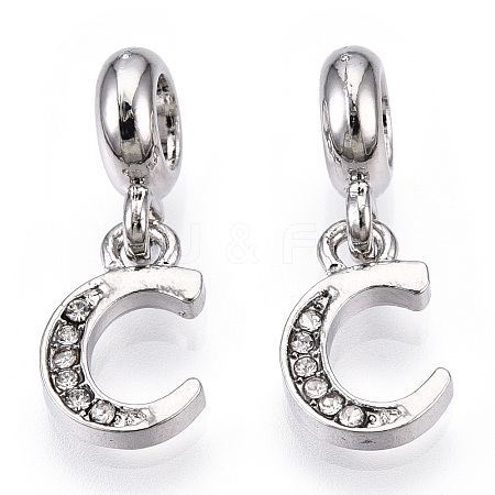 Platinum Rack Plating Alloy Rhinestone European Dangle Charms PALLOY-T048-36P-C-1