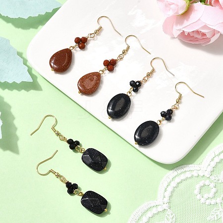 3 Pairs Synthetic Goldstone Dangle Earrings EJEW-JE06601-1