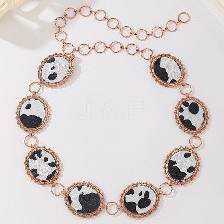 Alloy with Imitation Leather Cow Print Oval Link Chain Waist Belly Chains for Women FS-WGD408C-03-1