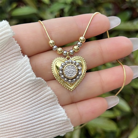 Religion Brass Heart with Saint Benedict Cross Pendant Necklaces for Women WG01AF5-07-1